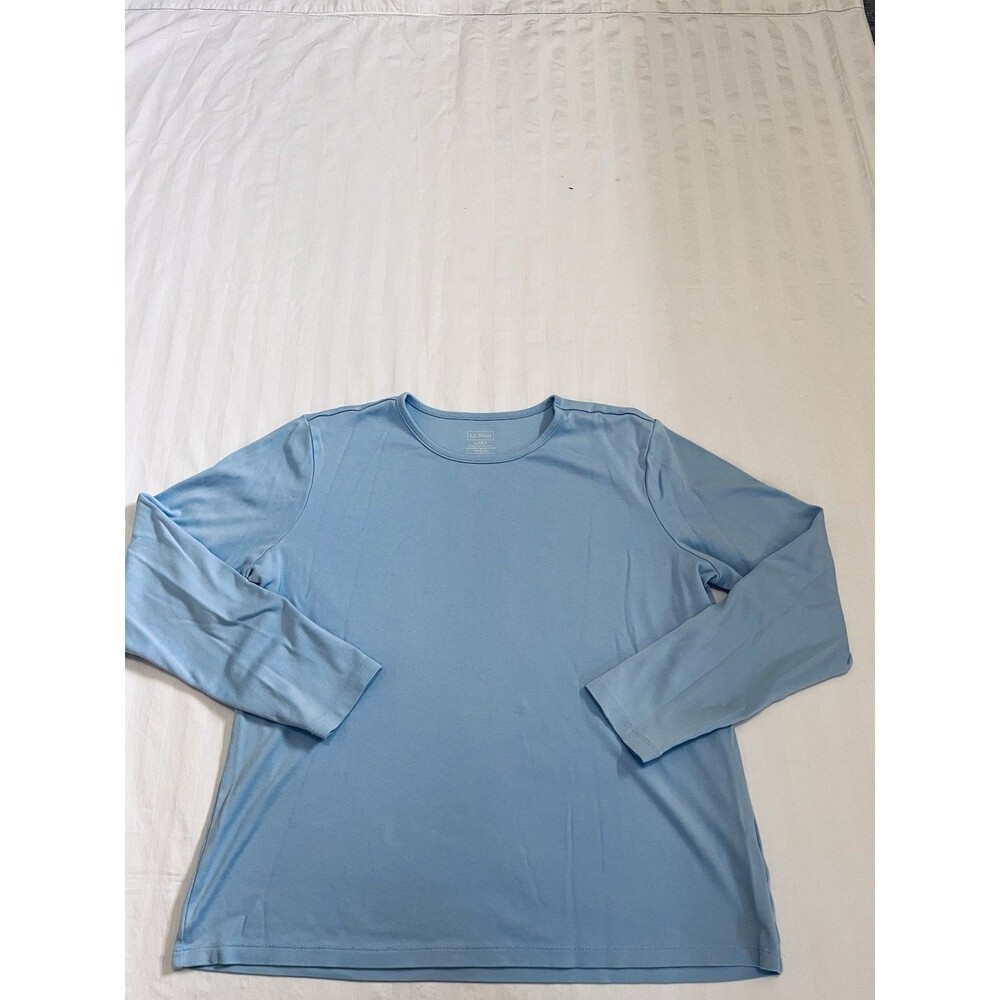 LL Bean Womens Size Large Regular Blue Pima Supima Cotton Long Sleeve Tee Shirt